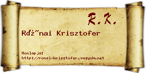 Rónai Krisztofer névjegykártya